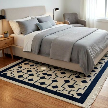 Handmade Plush Cotton and Wool Handknotted Rug for Personal Retreats